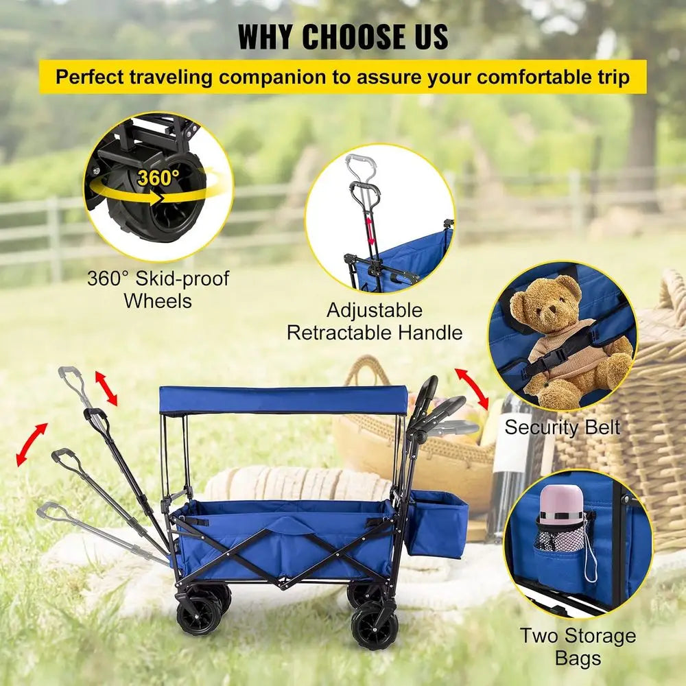 Happbuy Heavy-Duty Collapsible Wagon with Big Wheels – 220 lb Capacity