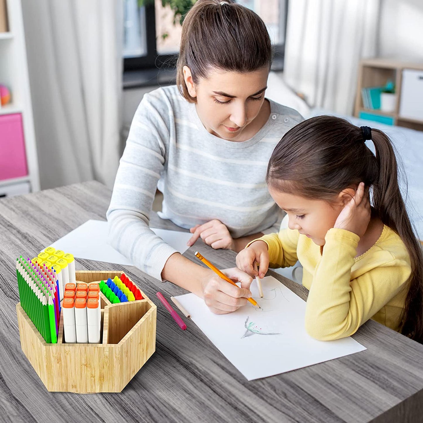 360° Rotating Bamboo Art Supply Organizer – 2-Pack Desk Caddy