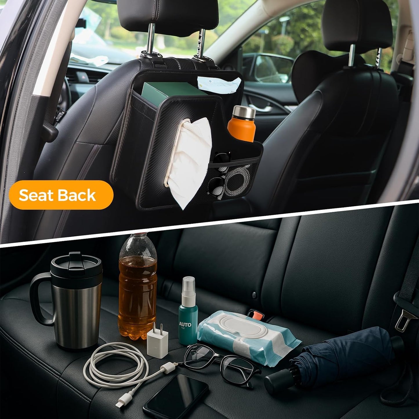 Car Tissue Holder Back Seat Organizer with Cup Holder