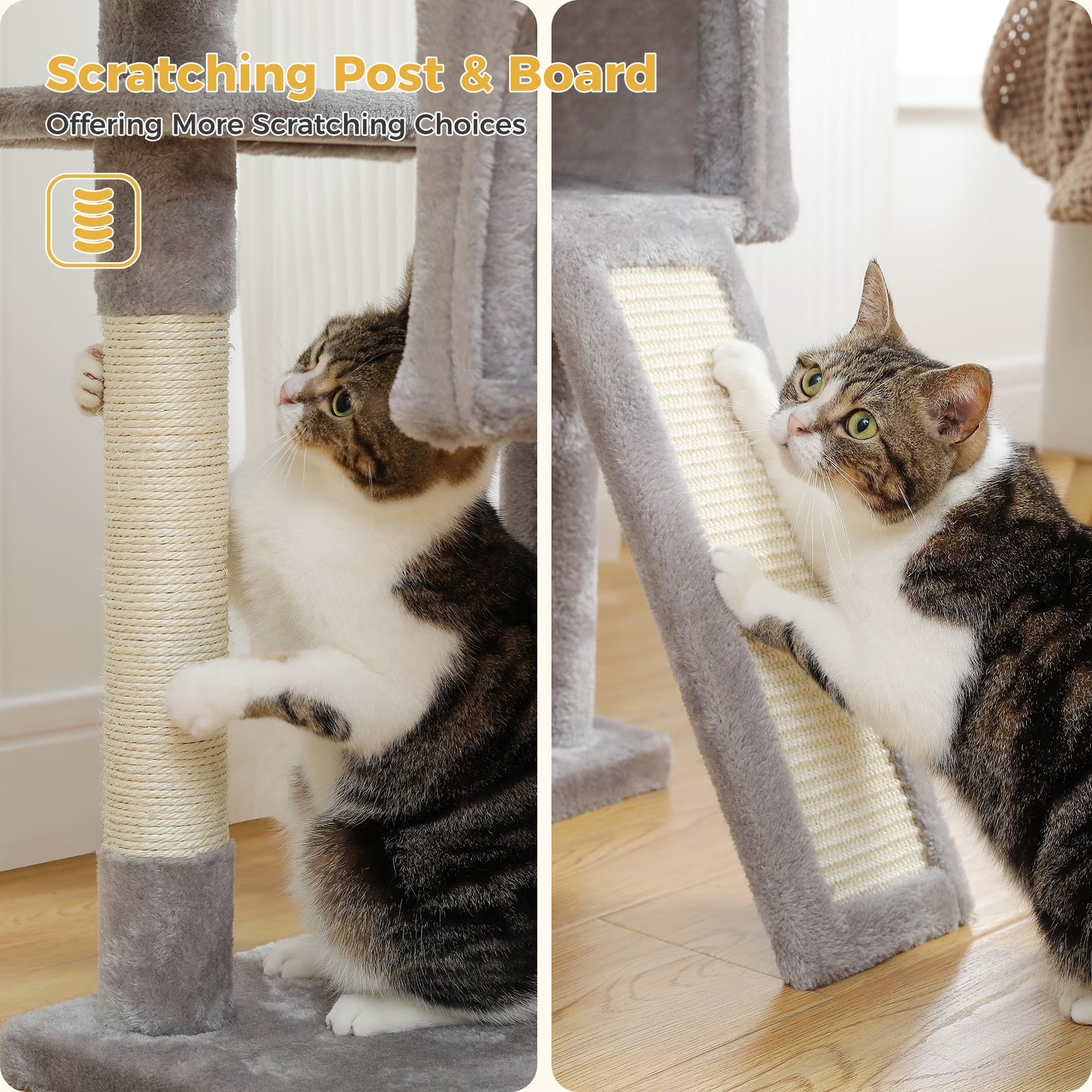 64 Inch Multi-Level Cat Tree Scratching Post Tower
