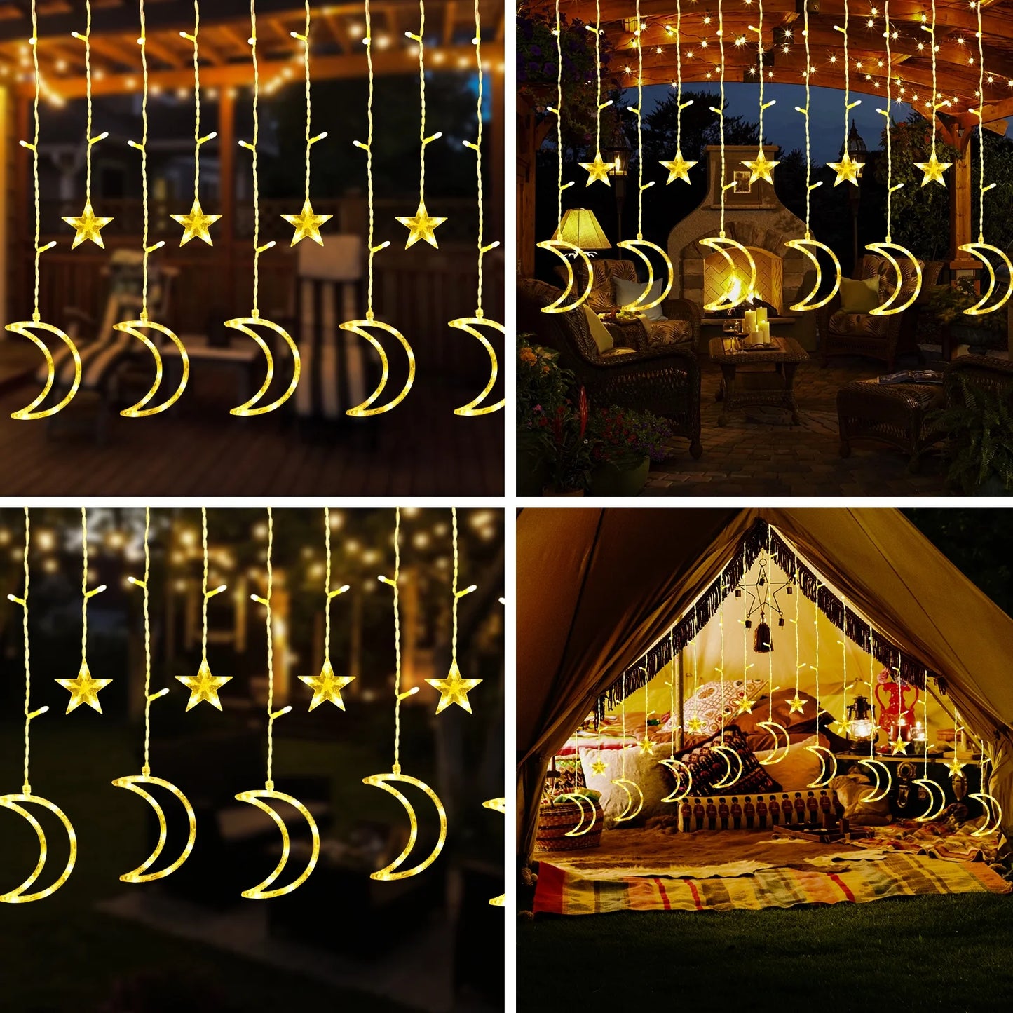 120 LED Curtain String Lights Star and Moon Fairy Lights