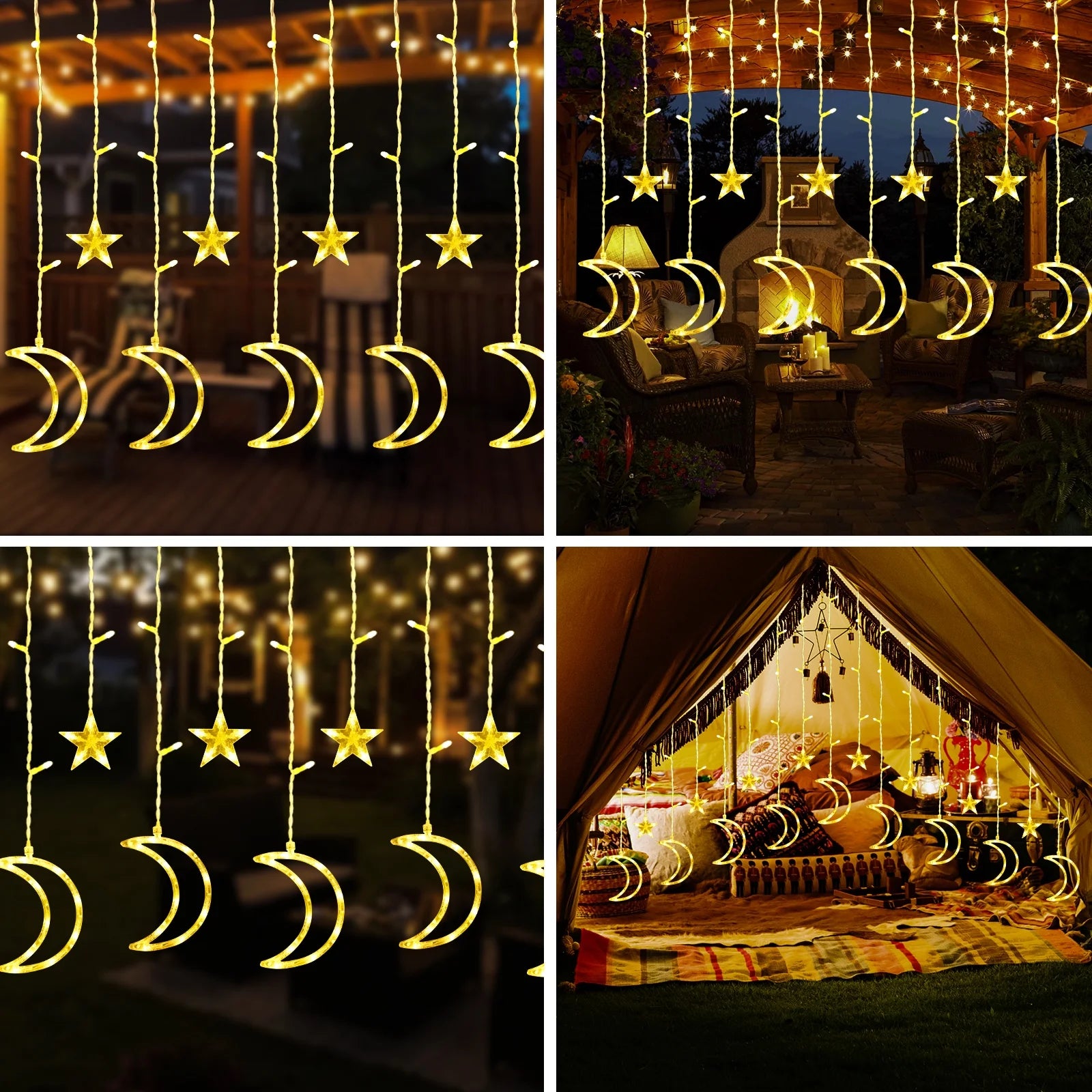 120 LED Curtain String Lights Star and Moon Fairy Lights