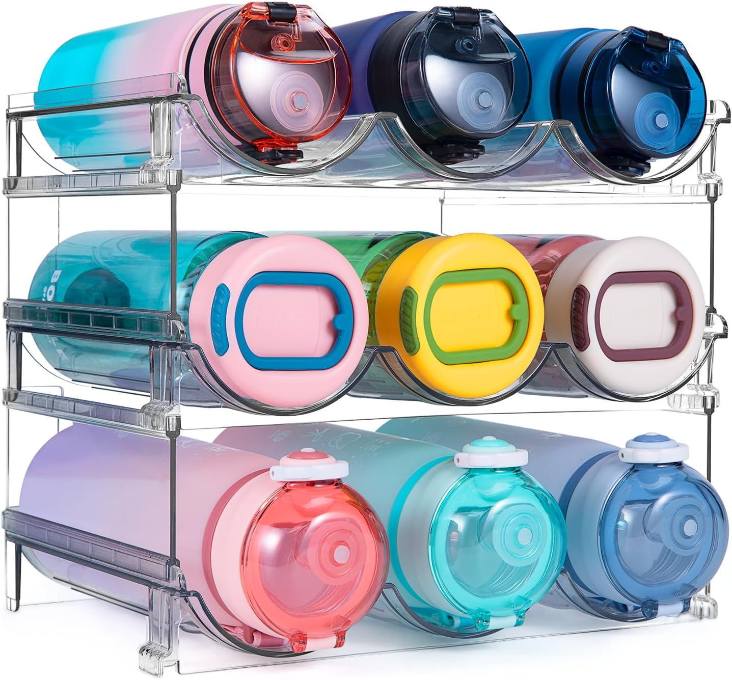 Stackable Water Bottle Organizer – 3-Pack Cabinet & Fridge Rack