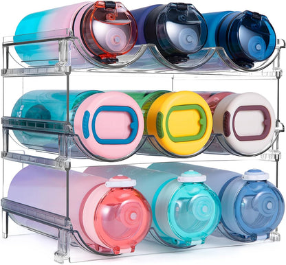 Stackable Water Bottle Organizer – 3-Pack Cabinet & Fridge Rack