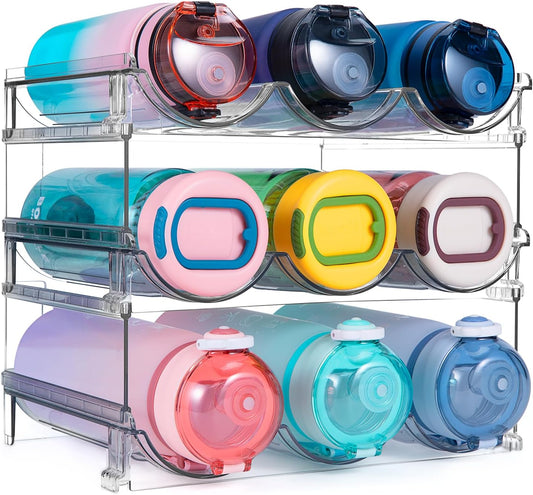 Stackable Water Bottle Organizer – 3-Pack Cabinet & Fridge Rack