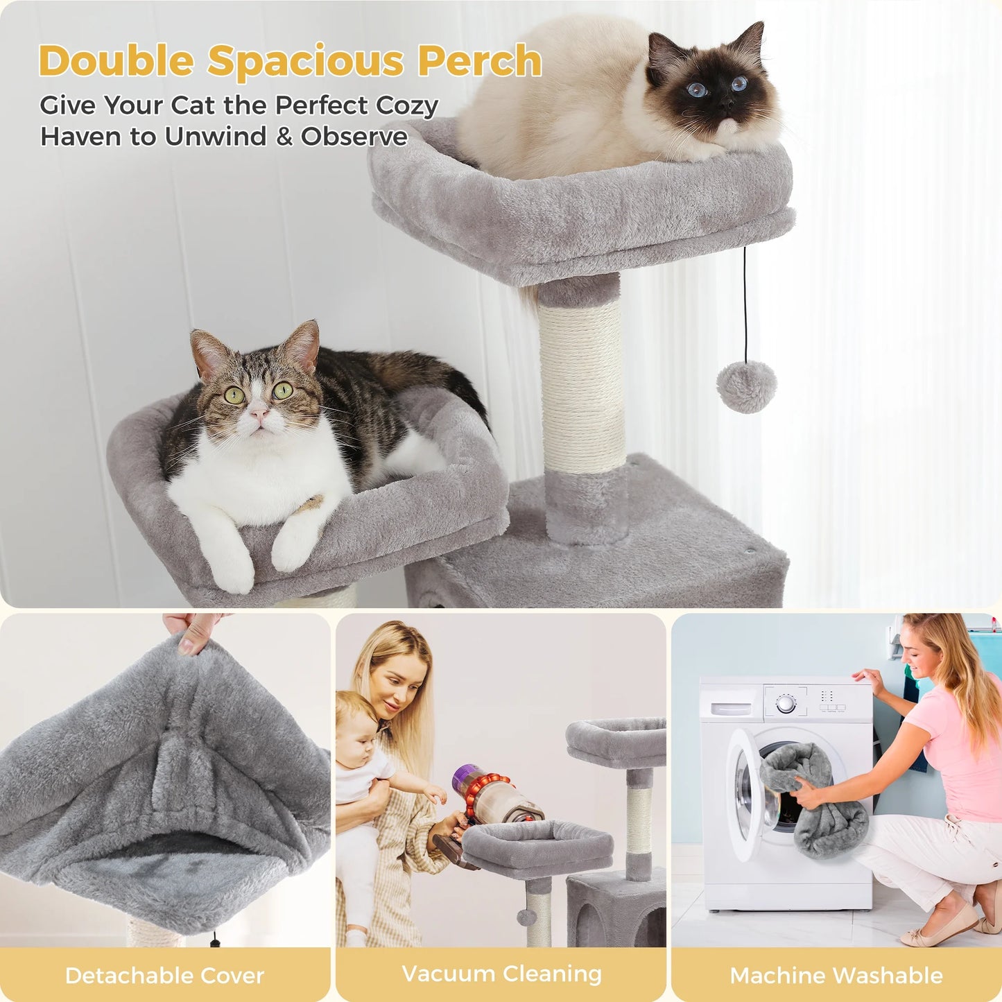 64 Inch Multi-Level Cat Tree Scratching Post Tower