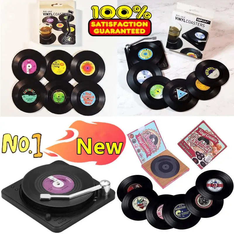 Retro Vinyl Record Anti-Slip Coffee Coaster Set