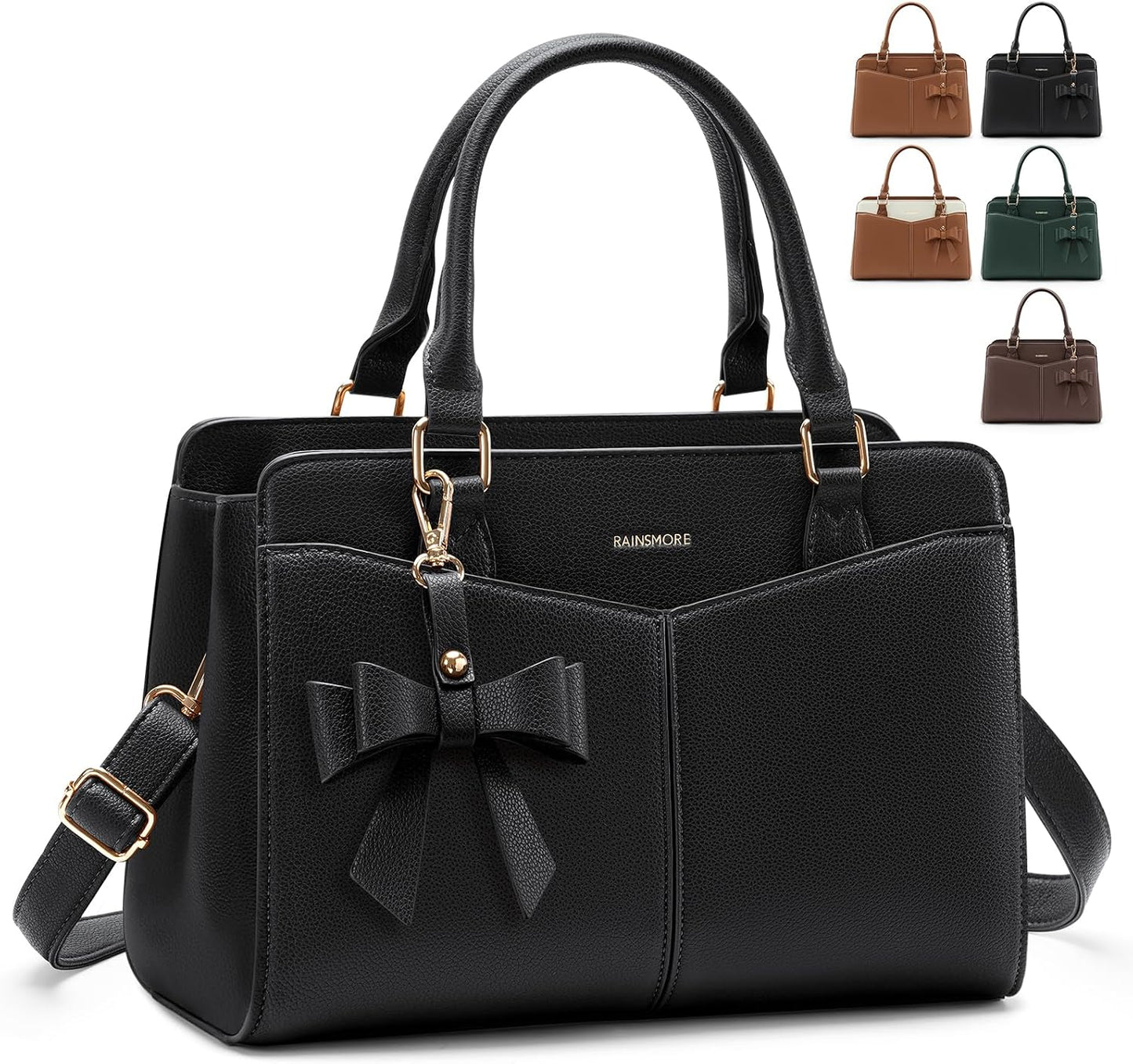 PU Leather Structured Satchel Purse with Shoulder Strap