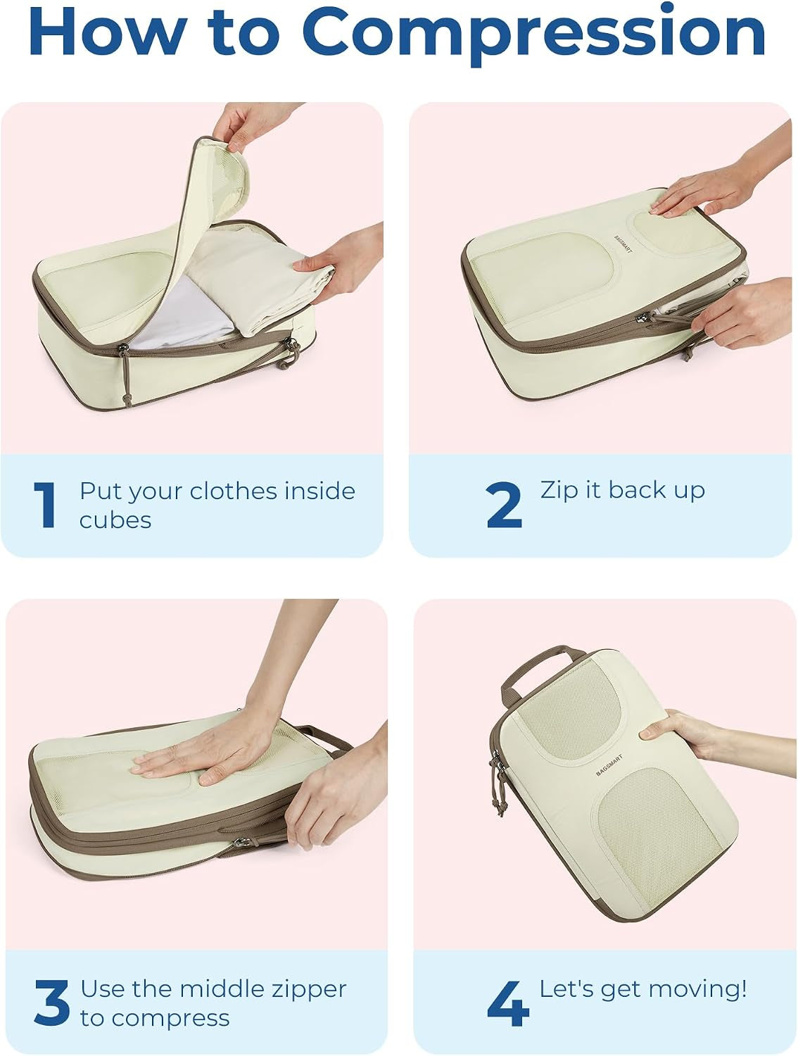 Compression Packing Cubes 6-Set Travel Luggage Organizer