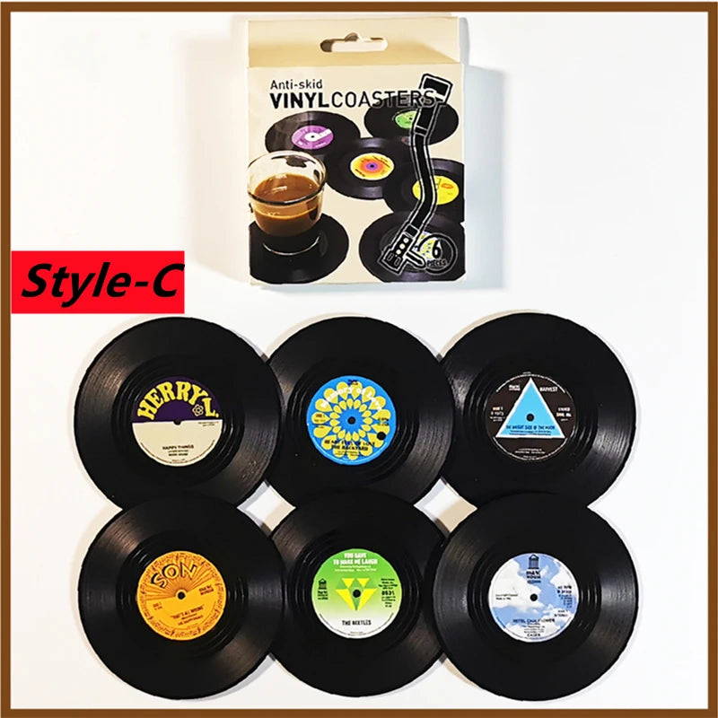 Retro Vinyl Record Anti-Slip Coffee Coaster Set
