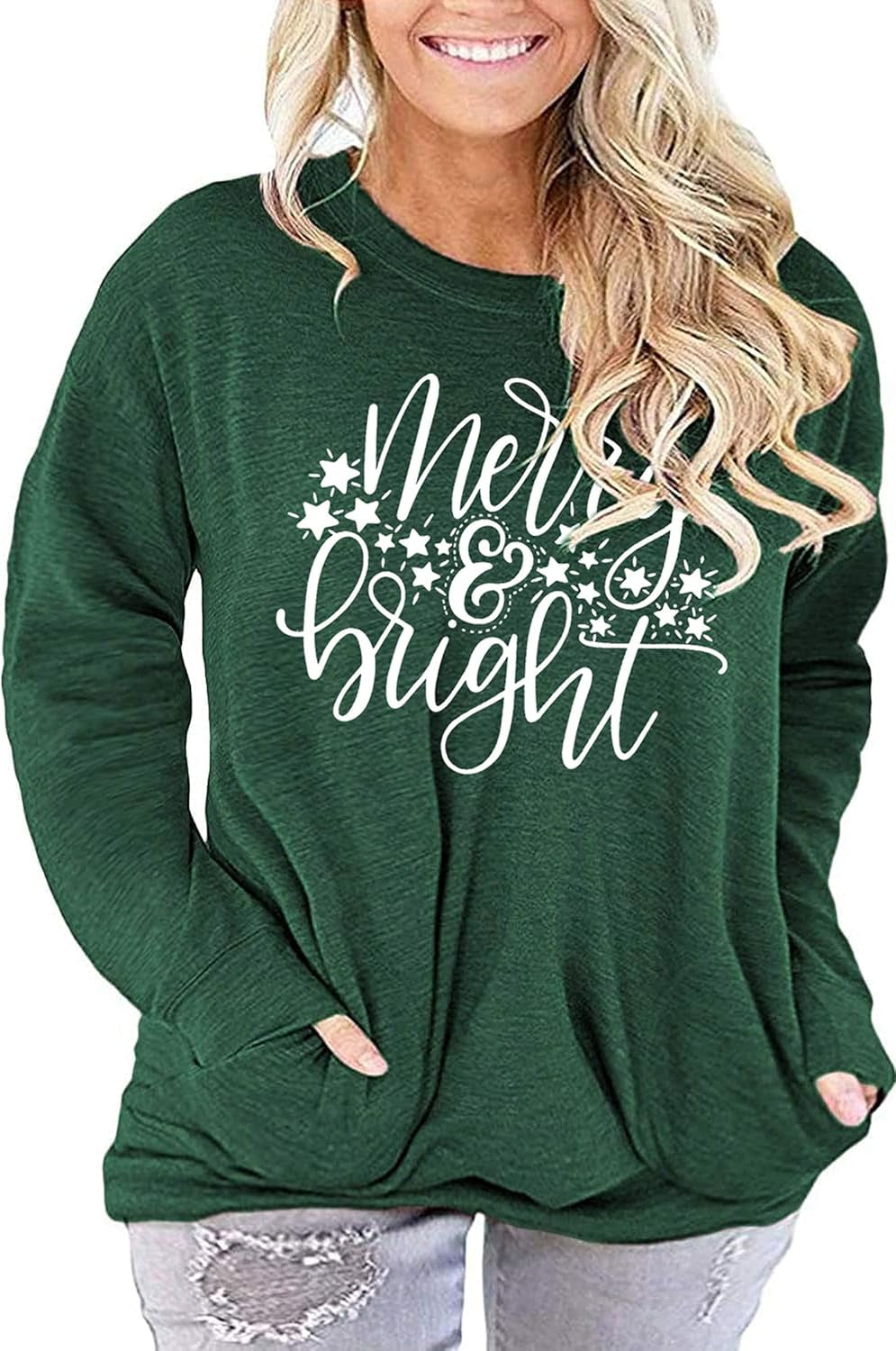 Plus Size Christmas Splicing Sleeve Tee – Holiday Baseball Top