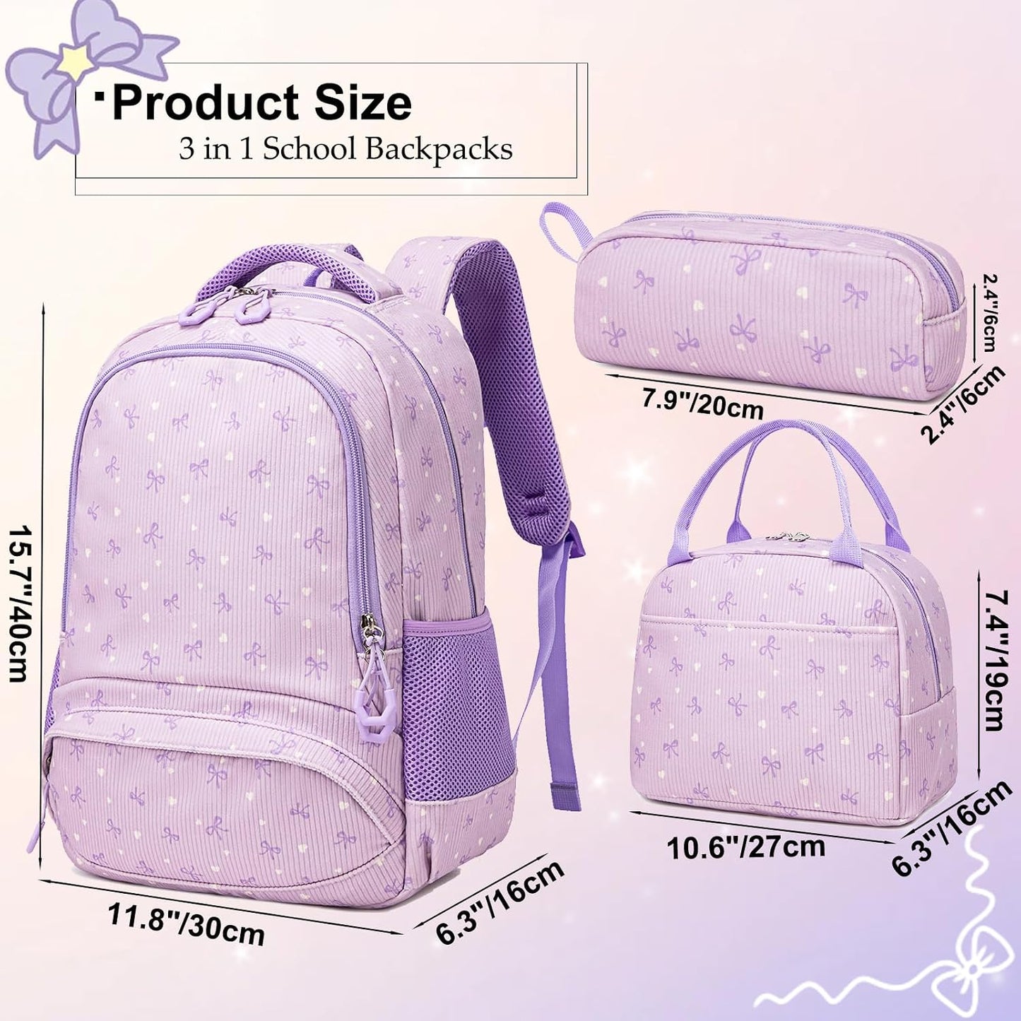 Unicorn Backpack Kids School Bookbag 3-In-1 Set