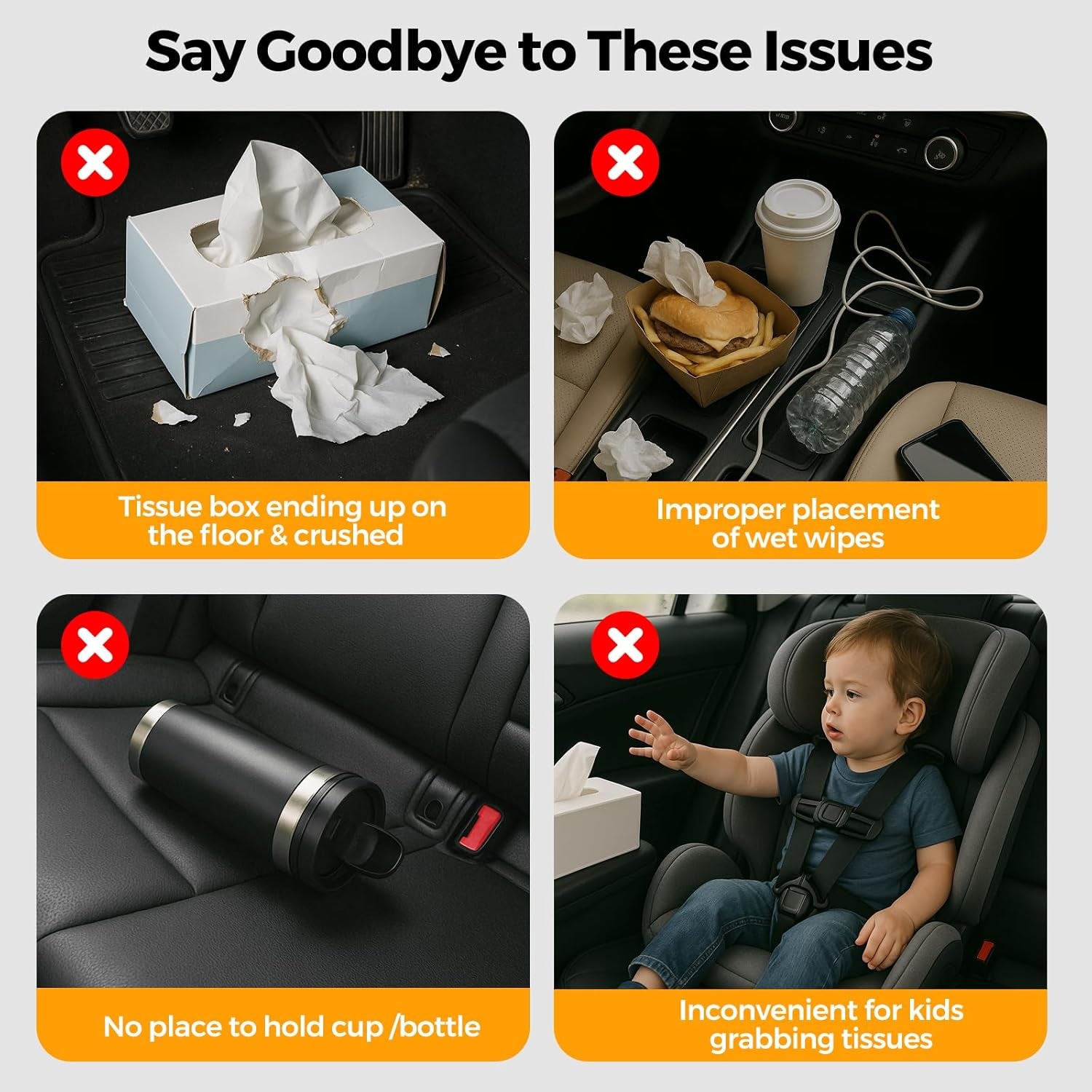 Car Tissue Holder Back Seat Organizer with Cup Holder
