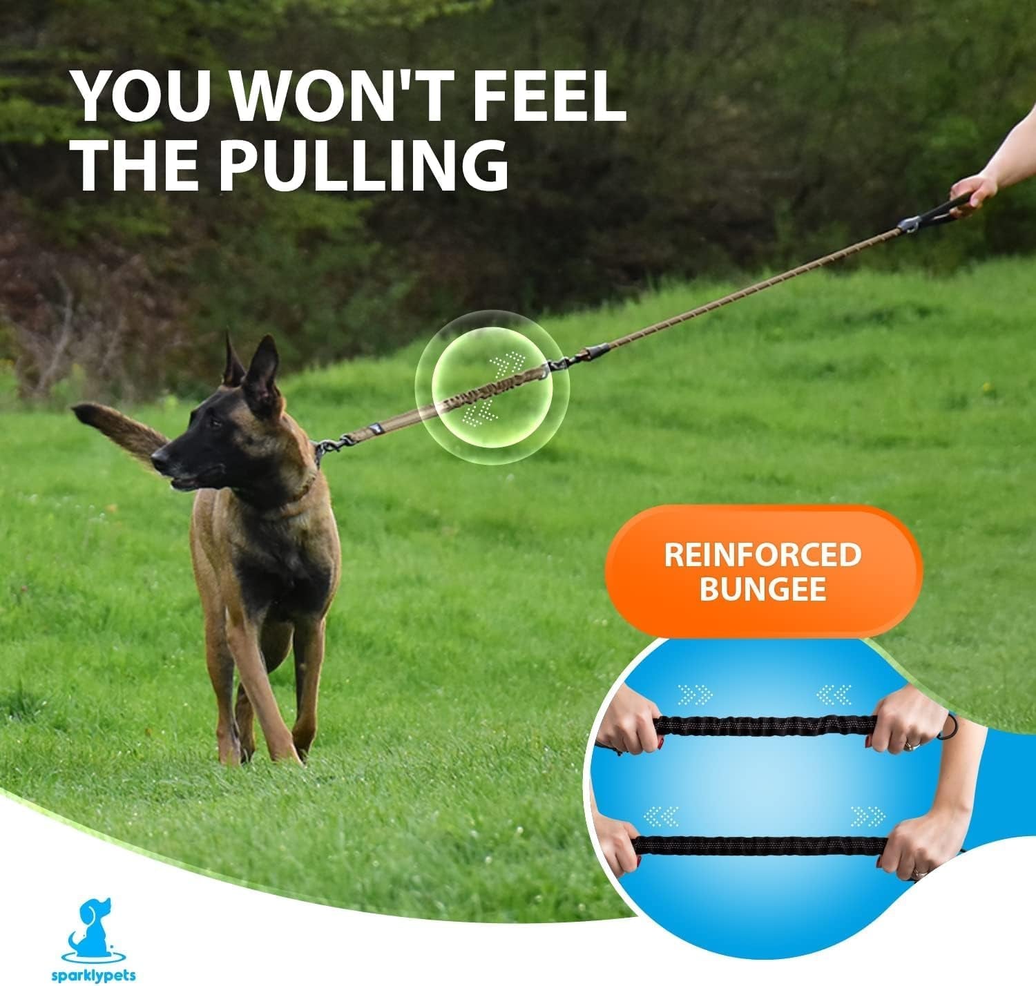 Heavy-Duty Bungee Dog Leash – No-Pull Shock Absorbing Lead