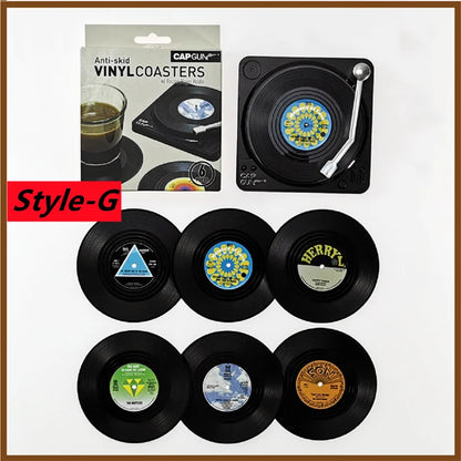 Retro Vinyl Record Anti-Slip Coffee Coaster Set