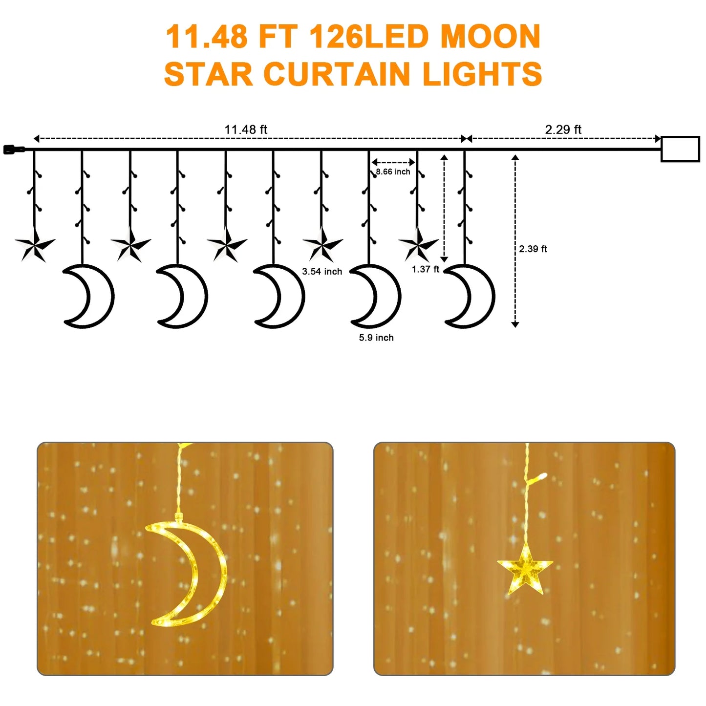 120 LED Curtain String Lights Star and Moon Fairy Lights