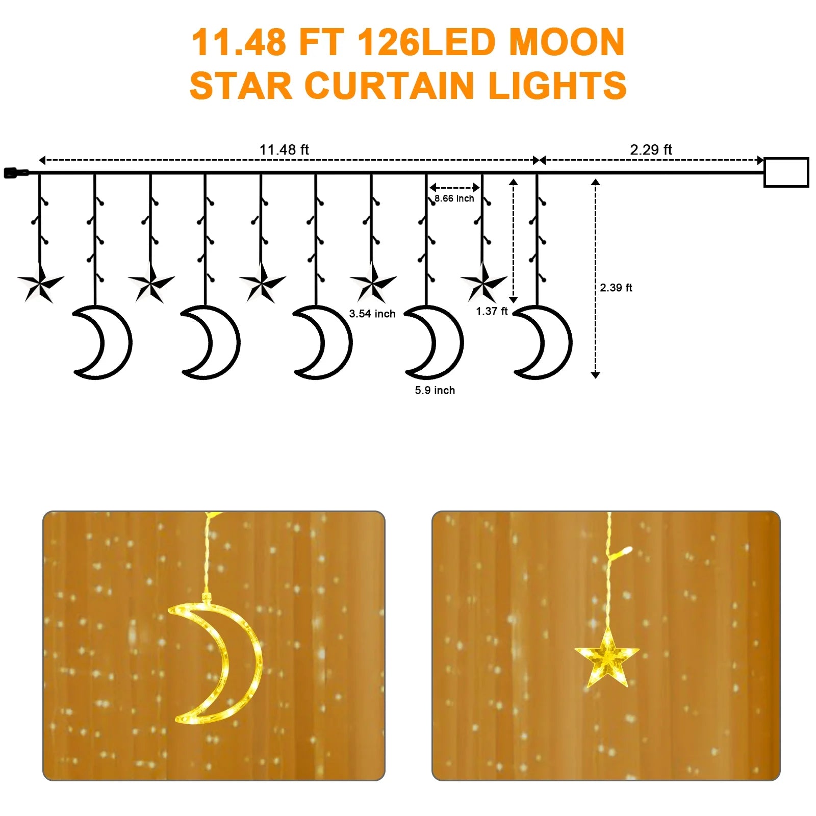 120 LED Curtain String Lights Star and Moon Fairy Lights