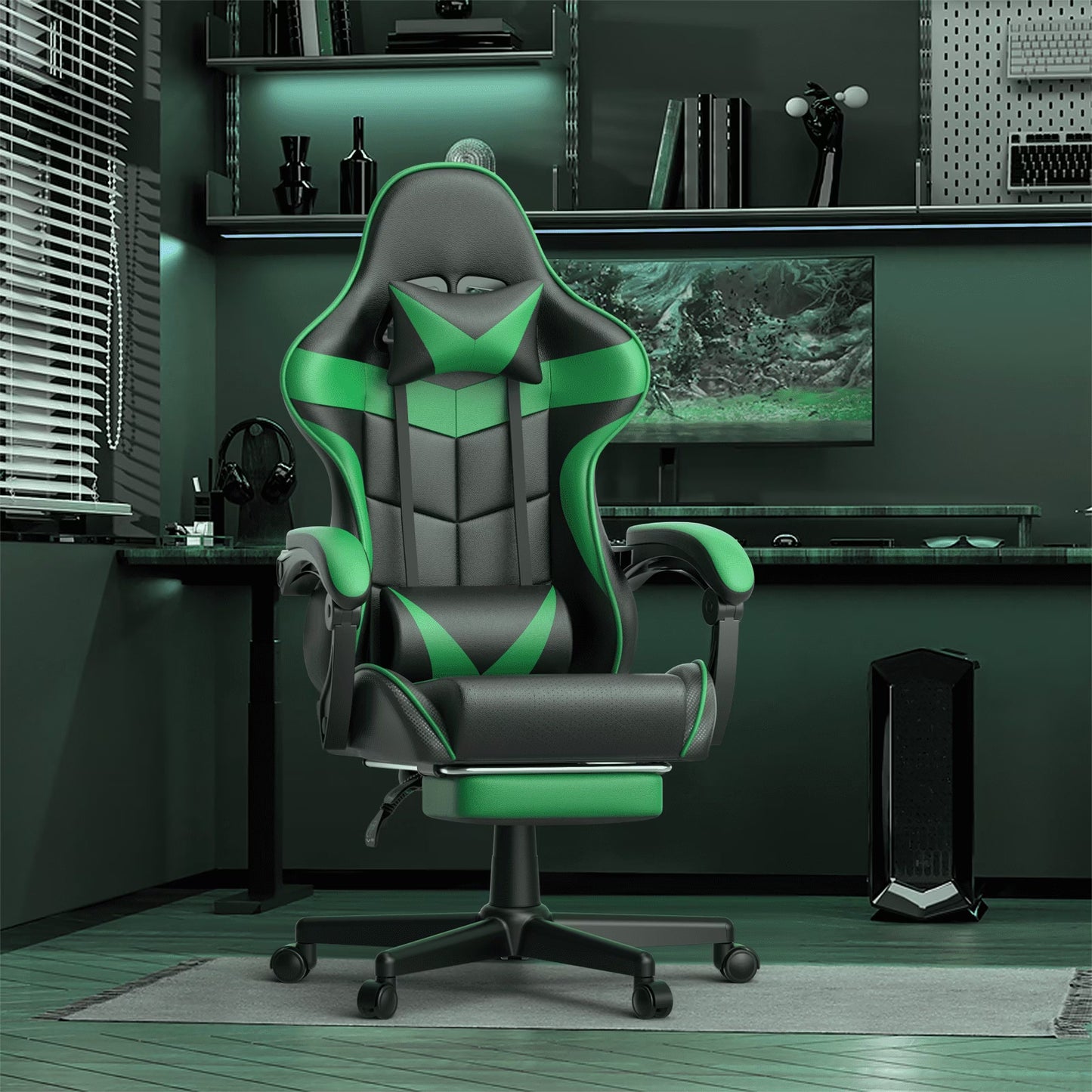 Ergonomic Gaming Chair with Footrest & Massage Lumbar Support