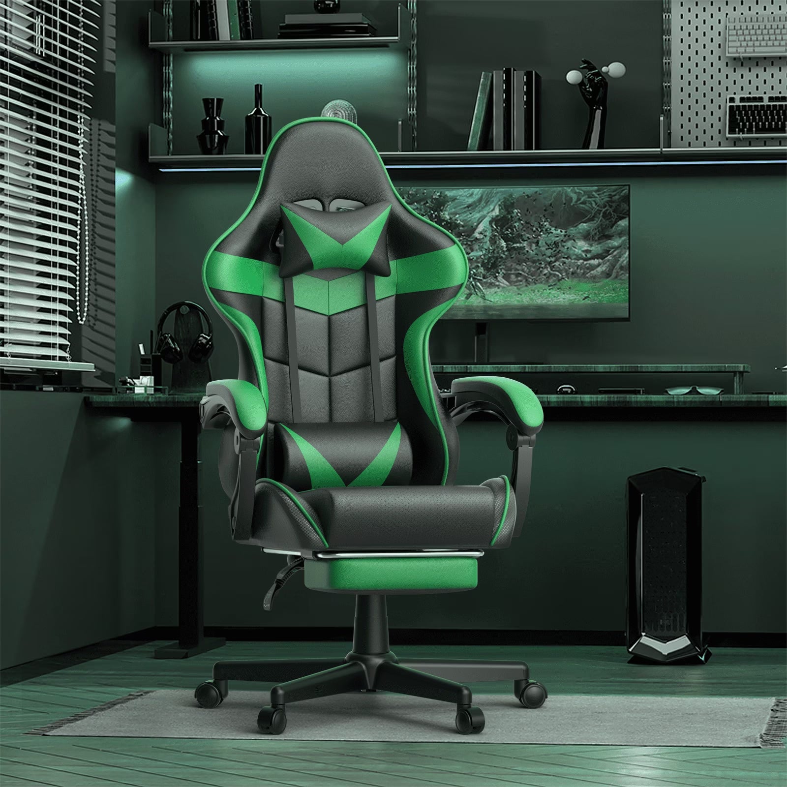 Ergonomic Gaming Chair with Footrest & Massage Lumbar Support
