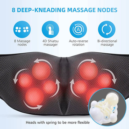 Shiatsu Neck & Shoulder Massager with Heat – 4D Deep Kneading