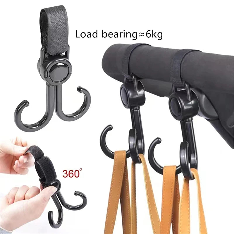 Double Hook Baby Stroller Hanger 360-Degree Rotation
