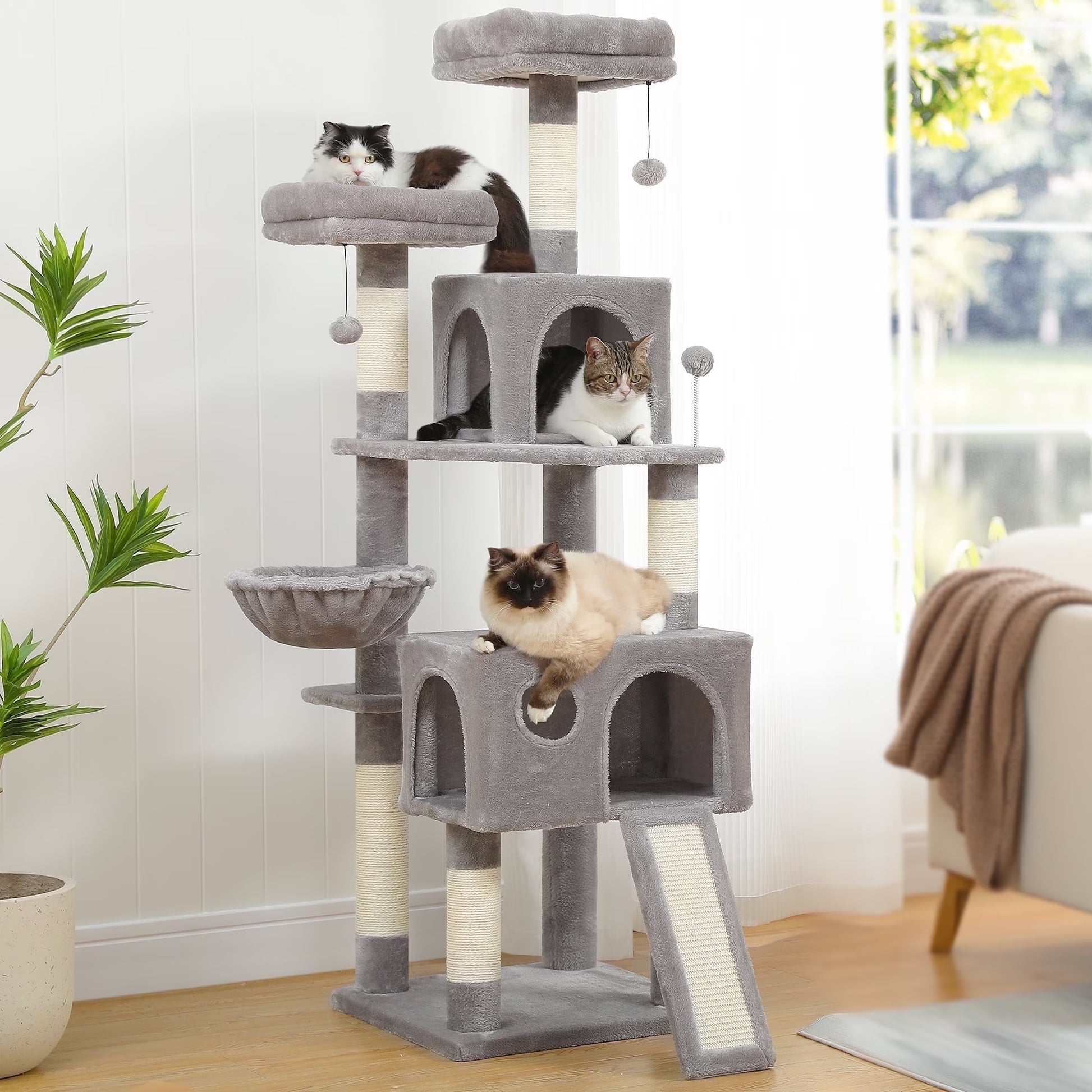 64 Inch Multi-Level Cat Tree Scratching Post Tower