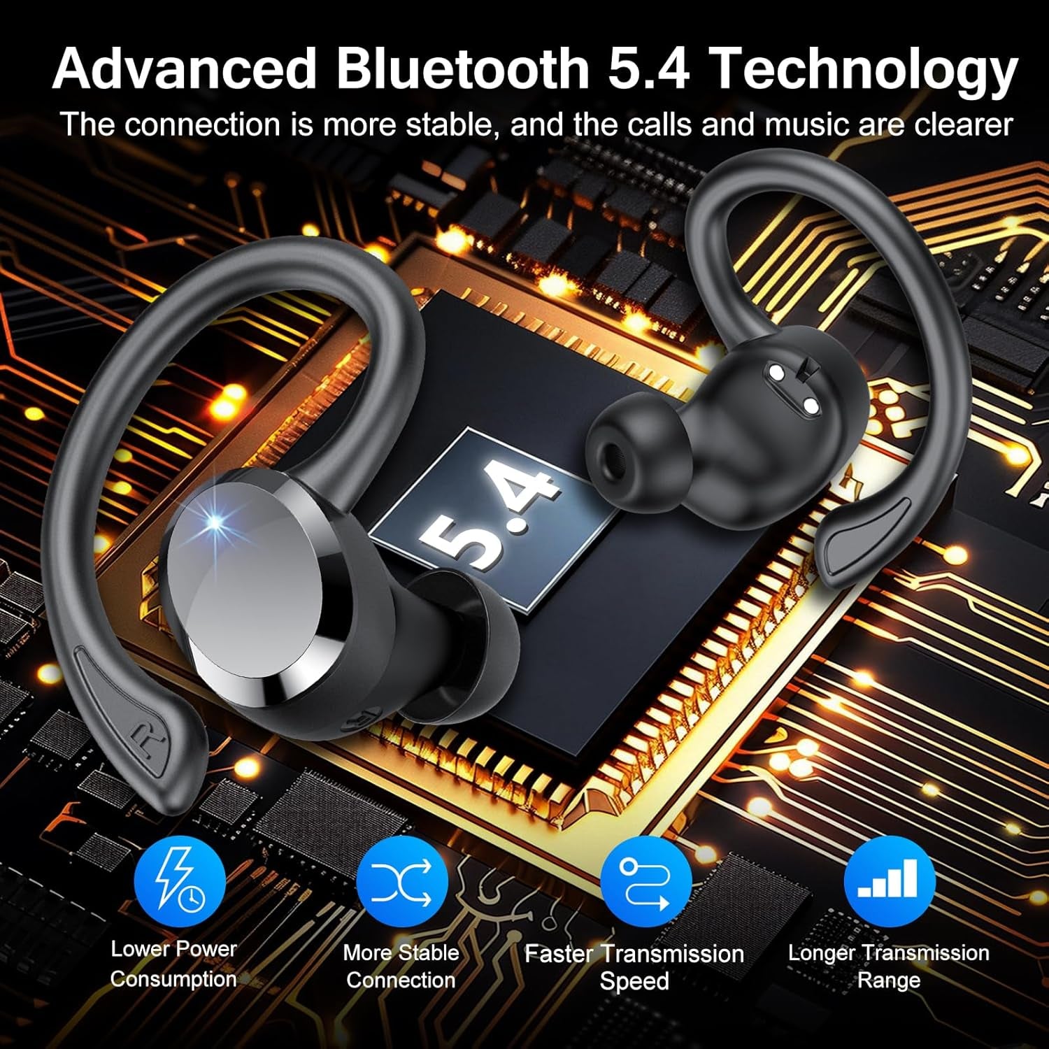 Bluetooth 5.4 Wireless Earbuds Hifi Stereo IP7 Waterproof