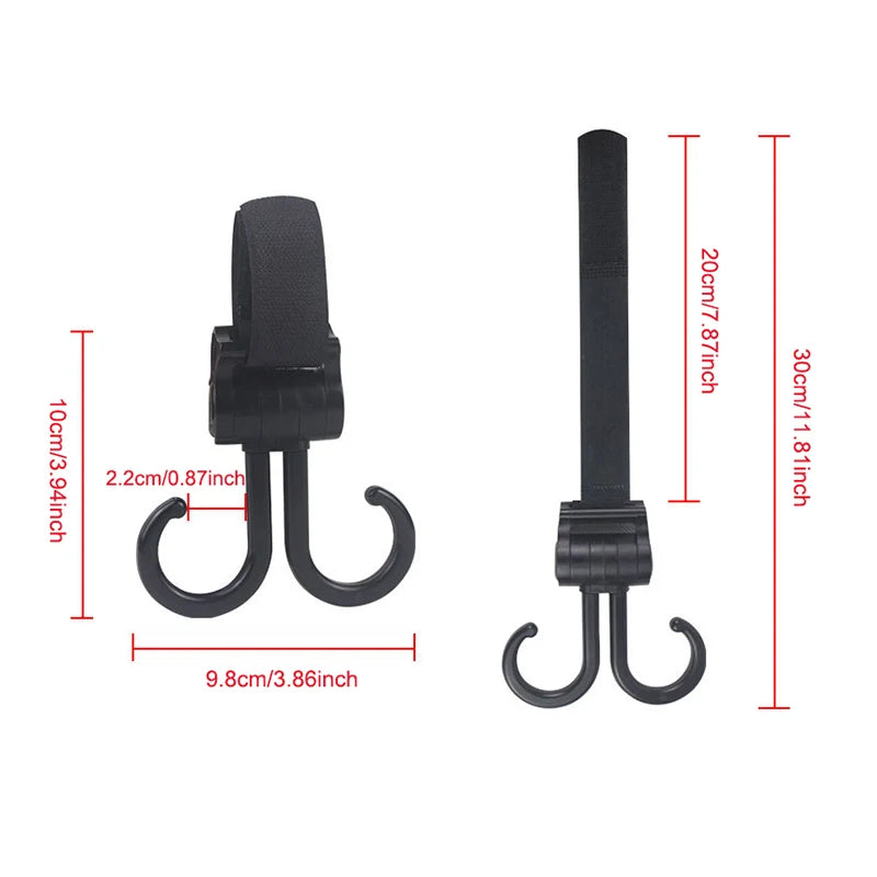 Double Hook Baby Stroller Hanger 360-Degree Rotation