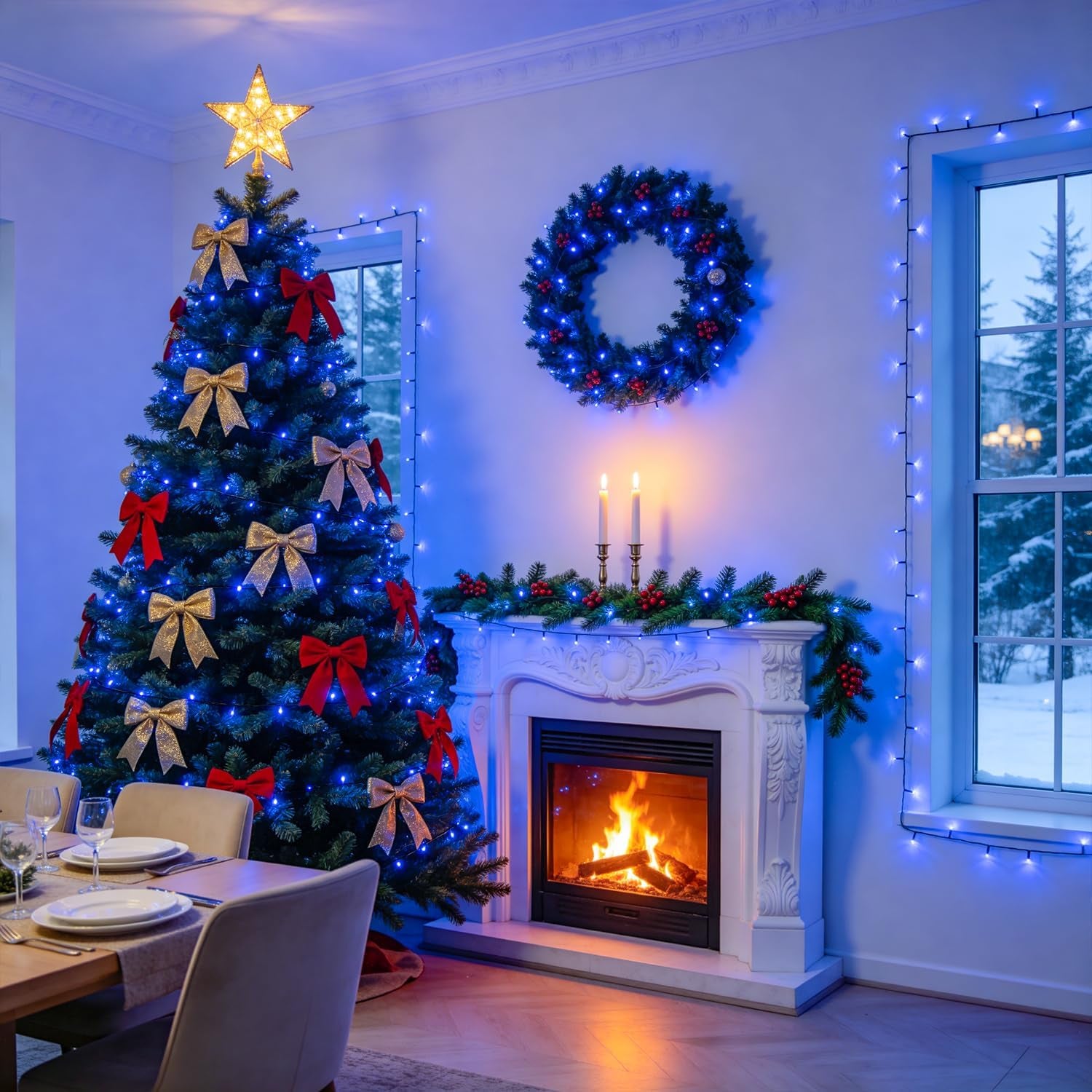 91.5Ft Blue LED String Lights – 8-Mode Indoor/Outdoor Holiday Décor