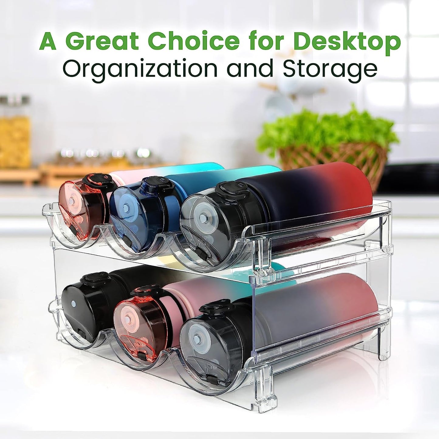 Stackable Water Bottle Organizer – 3-Pack Cabinet & Fridge Rack