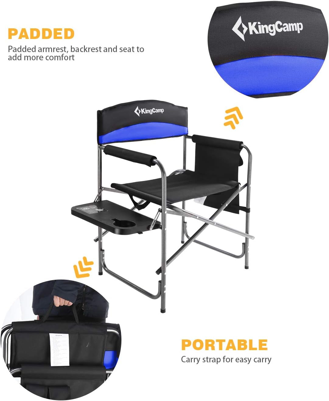 Portable Folding Camping Directors Chair with Side Table