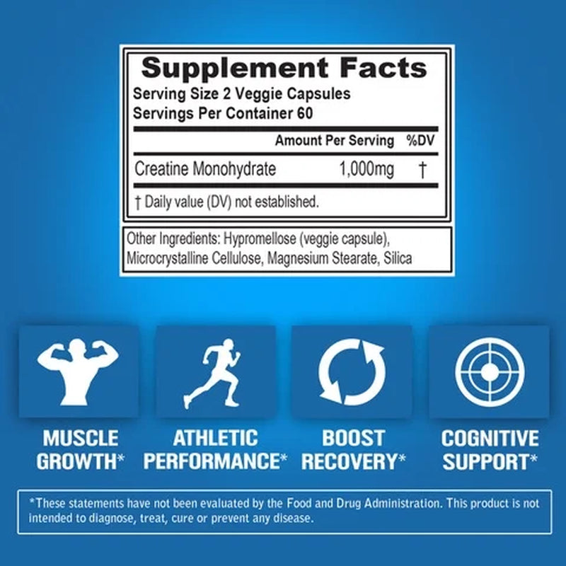 Creatine Monohydrate Capsules 120Ct – Muscle Recovery Support
