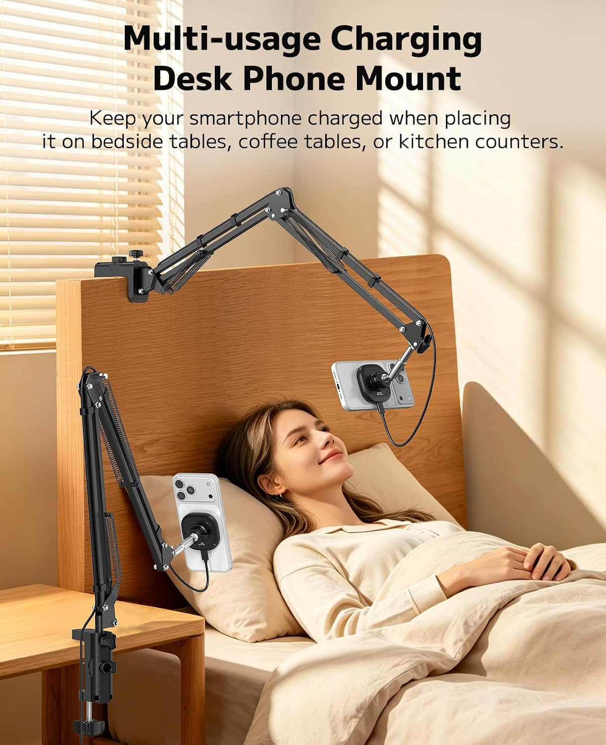 Magnetic Phone Charger Stand for Bed Desk 360 Rotation