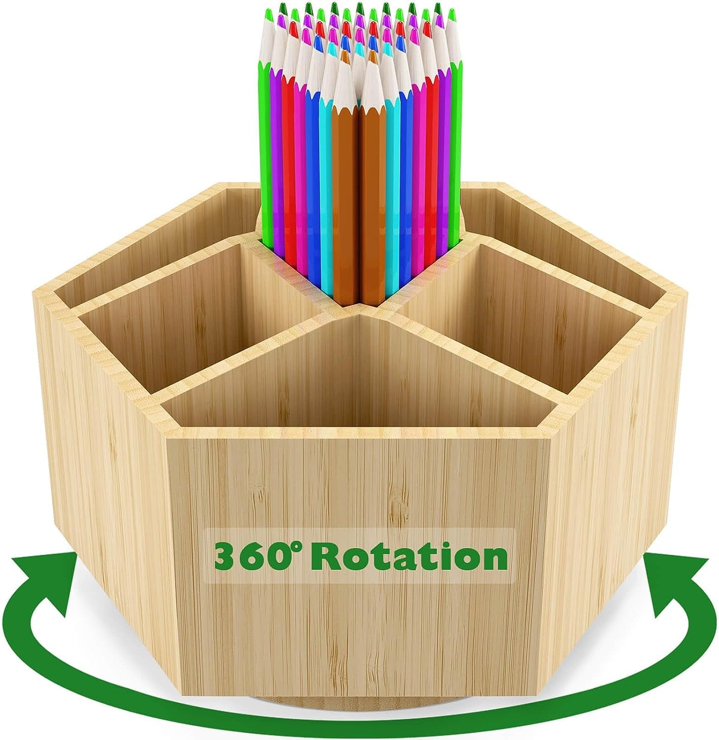 360° Rotating Bamboo Art Supply Organizer – 2-Pack Desk Caddy