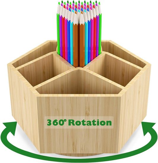 360° Rotating Bamboo Art Supply Organizer – 2-Pack Desk Caddy