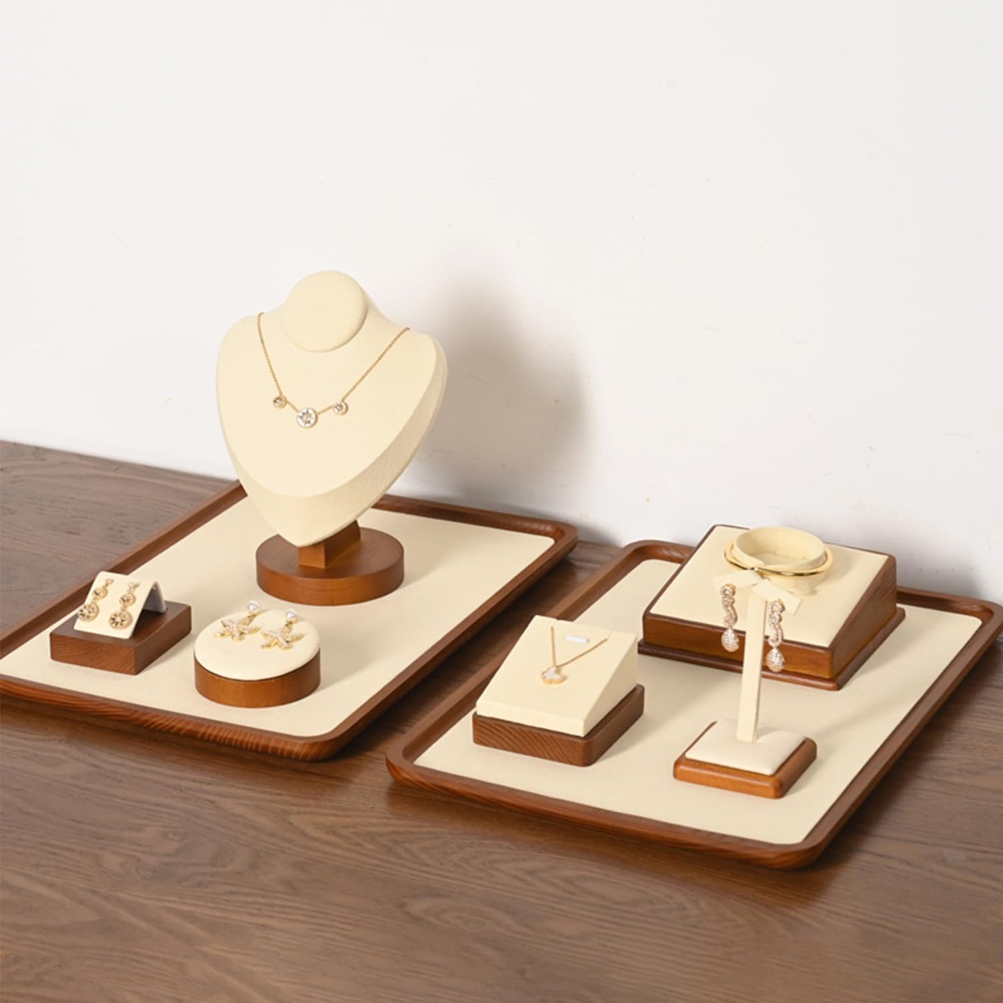 Rotating Solid Wood Jewelry Display Tray – Ring & Earring Organizer