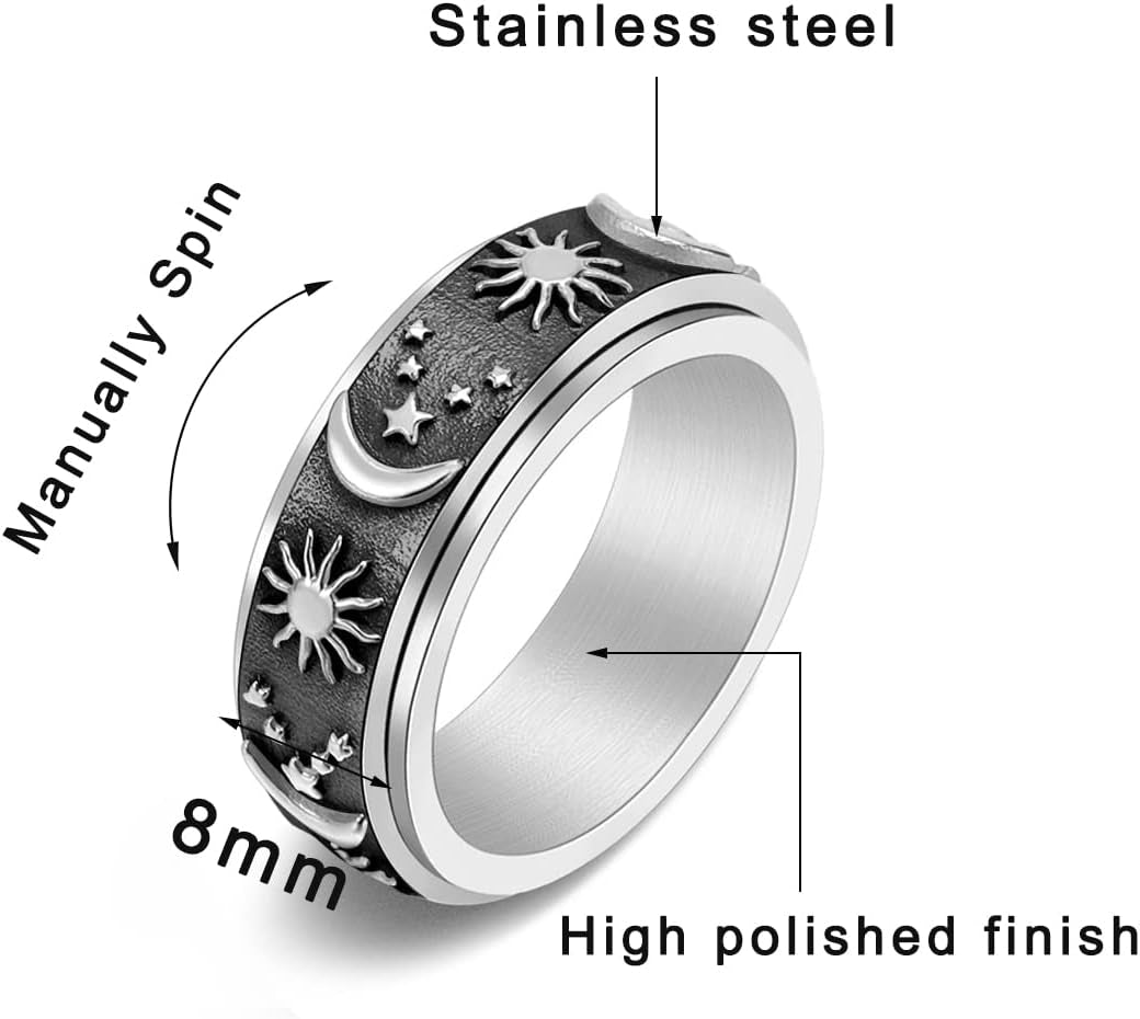 Sun & Moon Fidget Spinner Ring – Stainless Steel Anxiety Relief