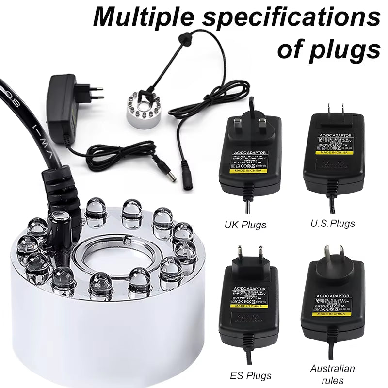 Party Mist Maker Water Fountain Fogger 12 LED Colors