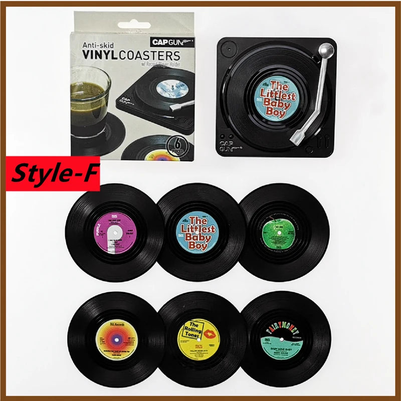 Retro Vinyl Record Anti-Slip Coffee Coaster Set