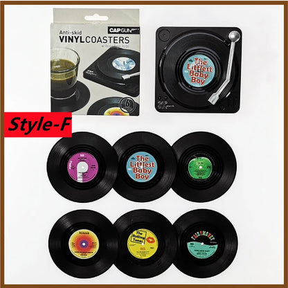 Retro Vinyl Record Anti-Slip Coffee Coaster Set