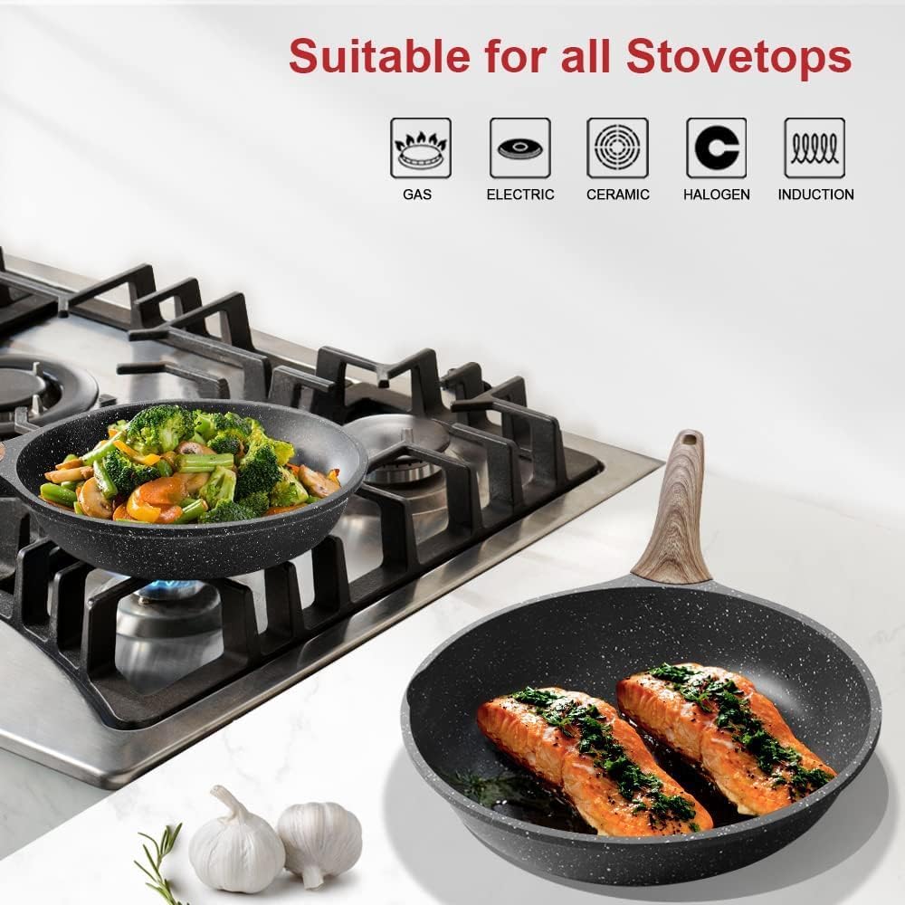 Premium Nonstick Granite Omelet Skillet with Lid - 9.5 Inch Cookware Essential