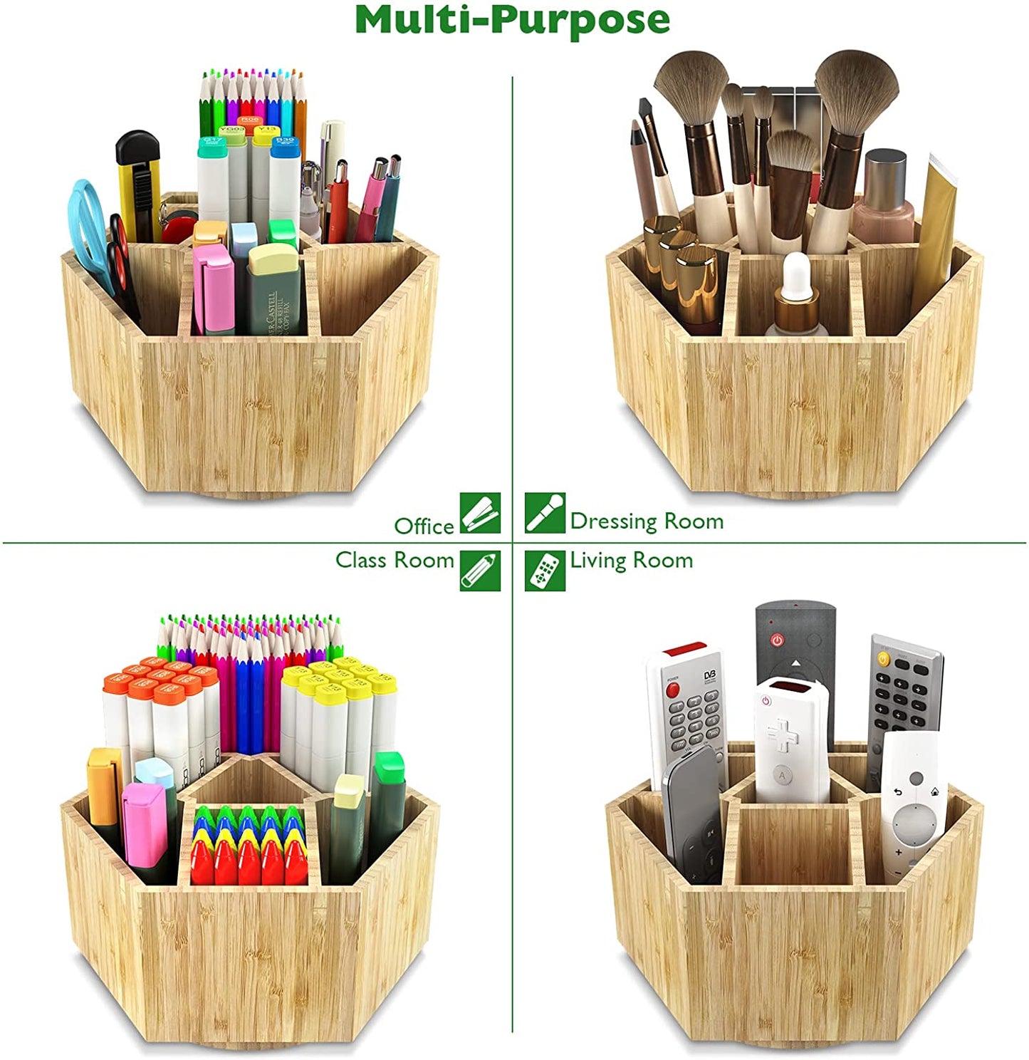 360° Rotating Bamboo Art Supply Organizer – 2-Pack Desk Caddy