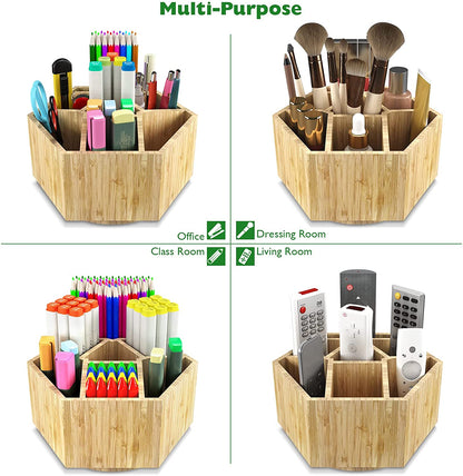360° Rotating Bamboo Art Supply Organizer – 2-Pack Desk Caddy