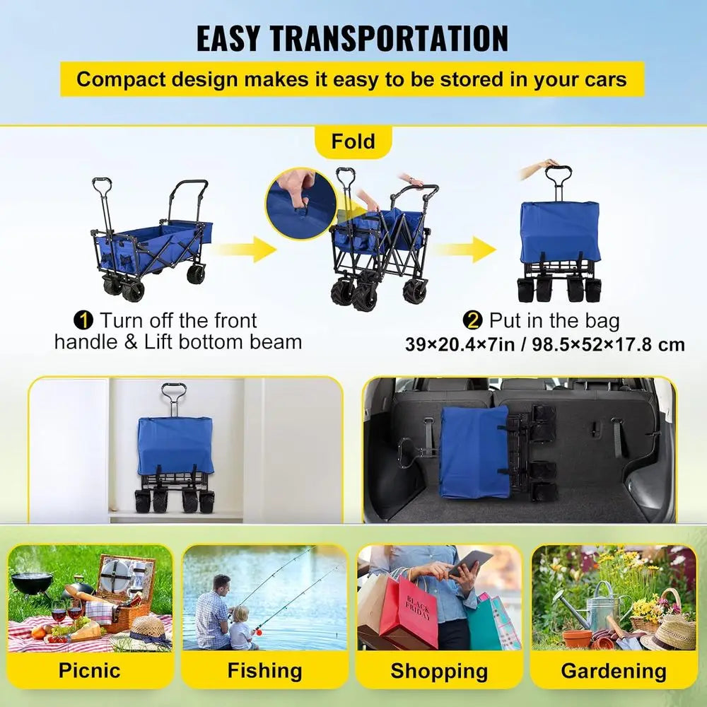 Happbuy Heavy-Duty Collapsible Wagon with Big Wheels – 220 lb Capacity