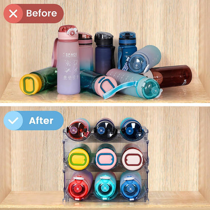 Stackable Water Bottle Organizer – 3-Pack Cabinet & Fridge Rack