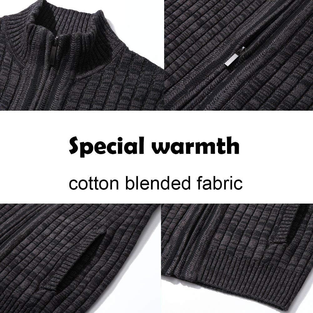 Full-Zip Knit Cardigan Sweater – Slim Fit Stand Collar with Pockets