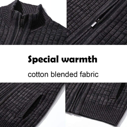 Full-Zip Knit Cardigan Sweater – Slim Fit Stand Collar with Pockets