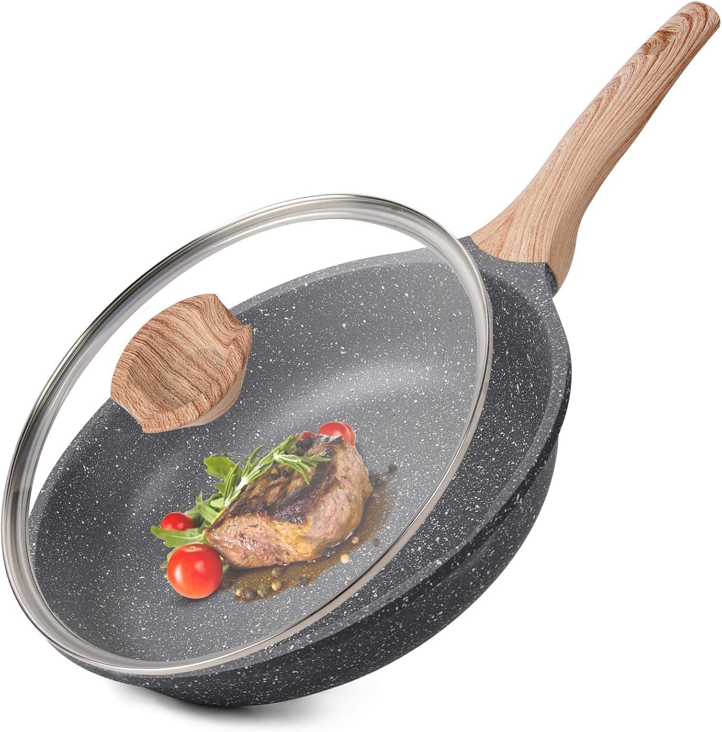 Premium Nonstick Granite Omelet Skillet with Lid - 9.5 Inch Cookware Essential