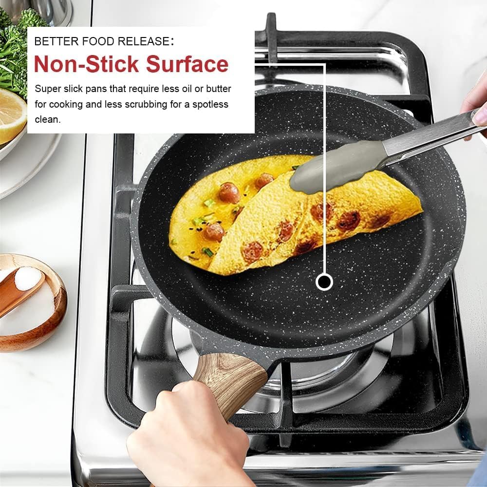 Premium Nonstick Granite Omelet Skillet with Lid - 9.5 Inch Cookware Essential