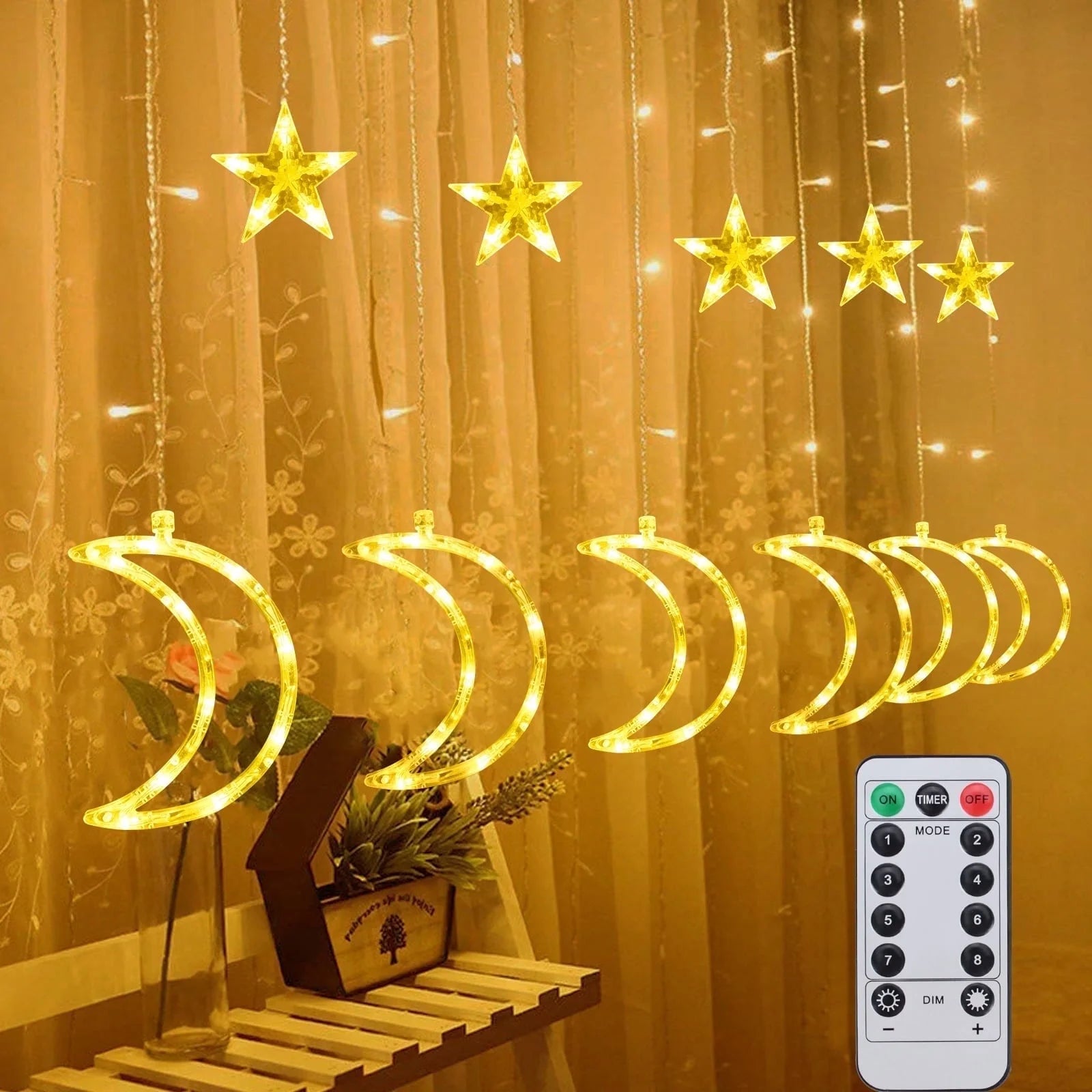 120 LED Curtain String Lights Star and Moon Fairy Lights